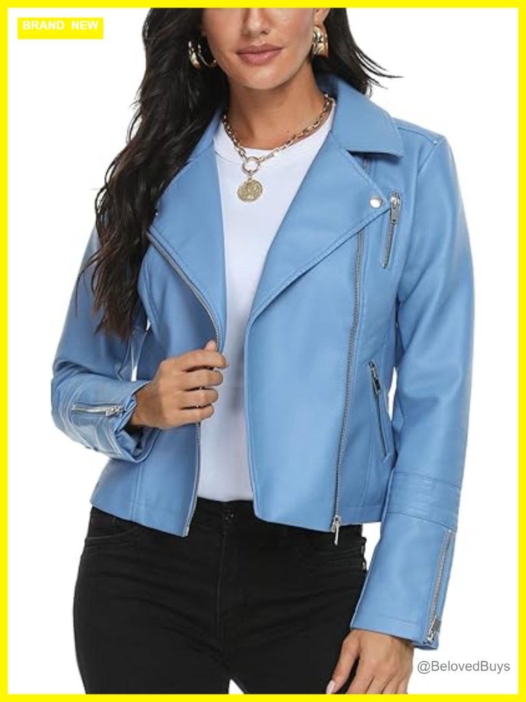 Faux Leather Moto Biker Coat For Women